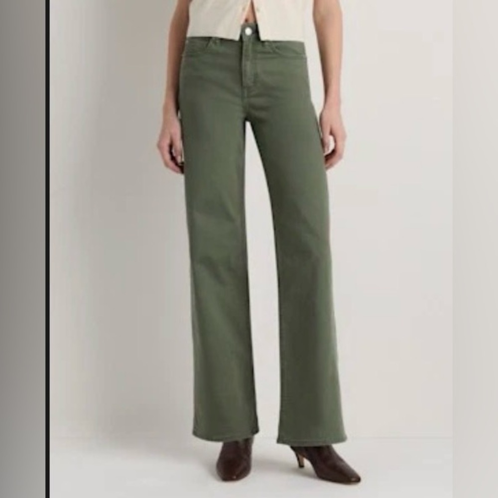 Quince Bella stretch wide leg jeans loden green